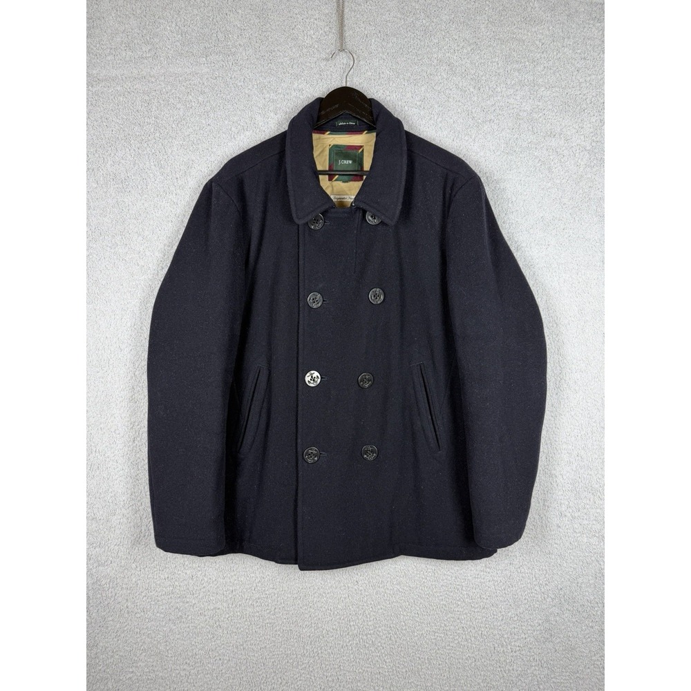 J Crew Bayswater Peacoat Mens Size L Navy Blue‎ 100% Wool